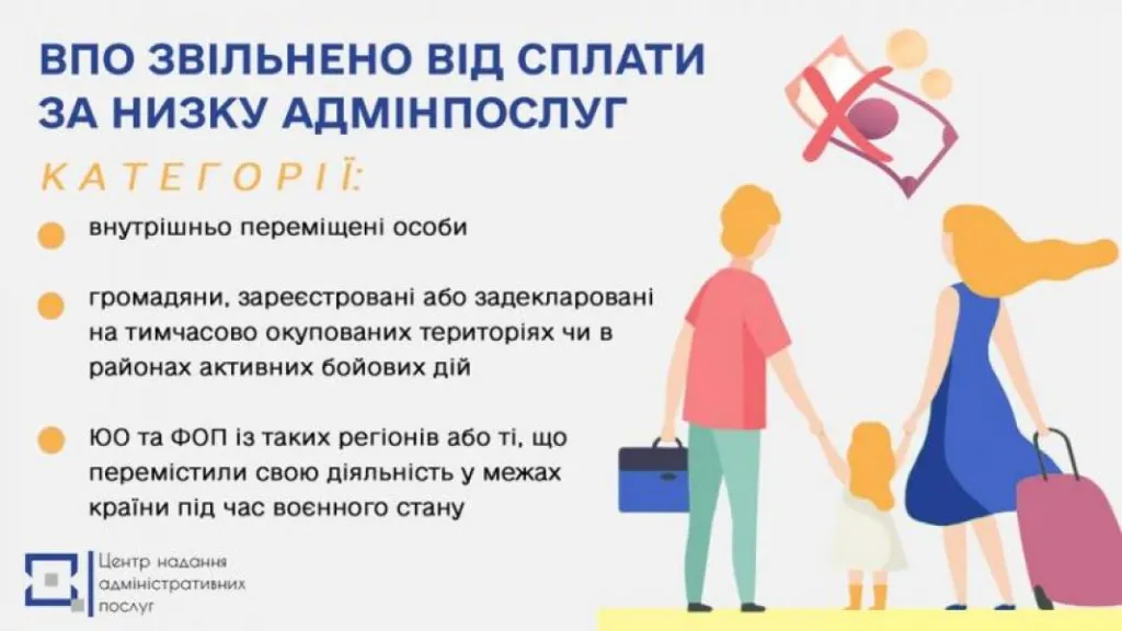 ВПО та мешканців прифронтових територій звільнили від оплати за ряд адмінпослуг