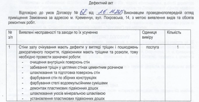 У Кременчуці оновлять зал очікування ЦНАП: ремонт завершать до кінця року