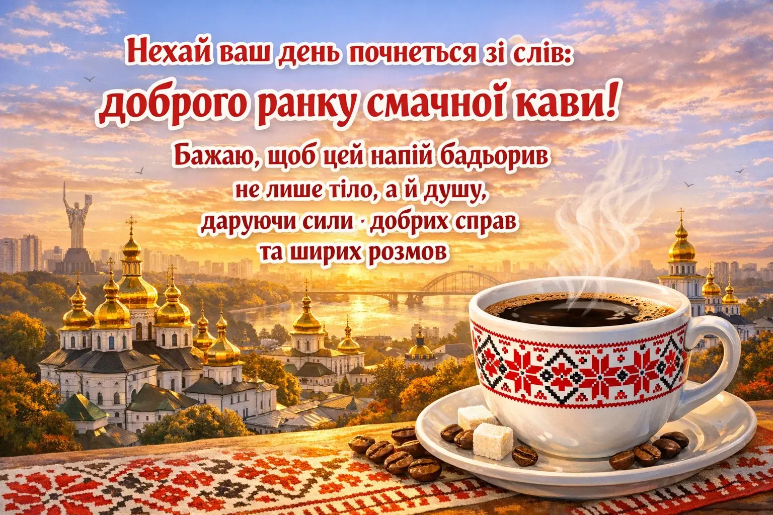 Доброго ранку, смачної кави: душевні побажання та красиві листівки для гарного настрою