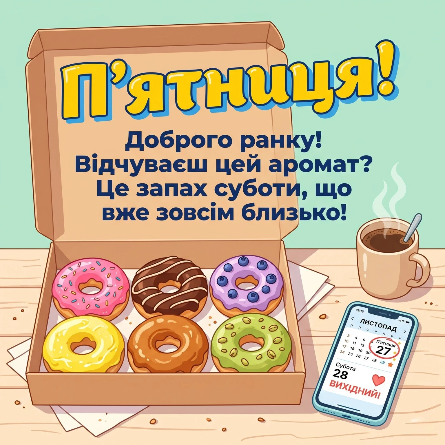 П’ятниця та доброго ранку: яскраві картинки для ідеального настрою перед вихідними