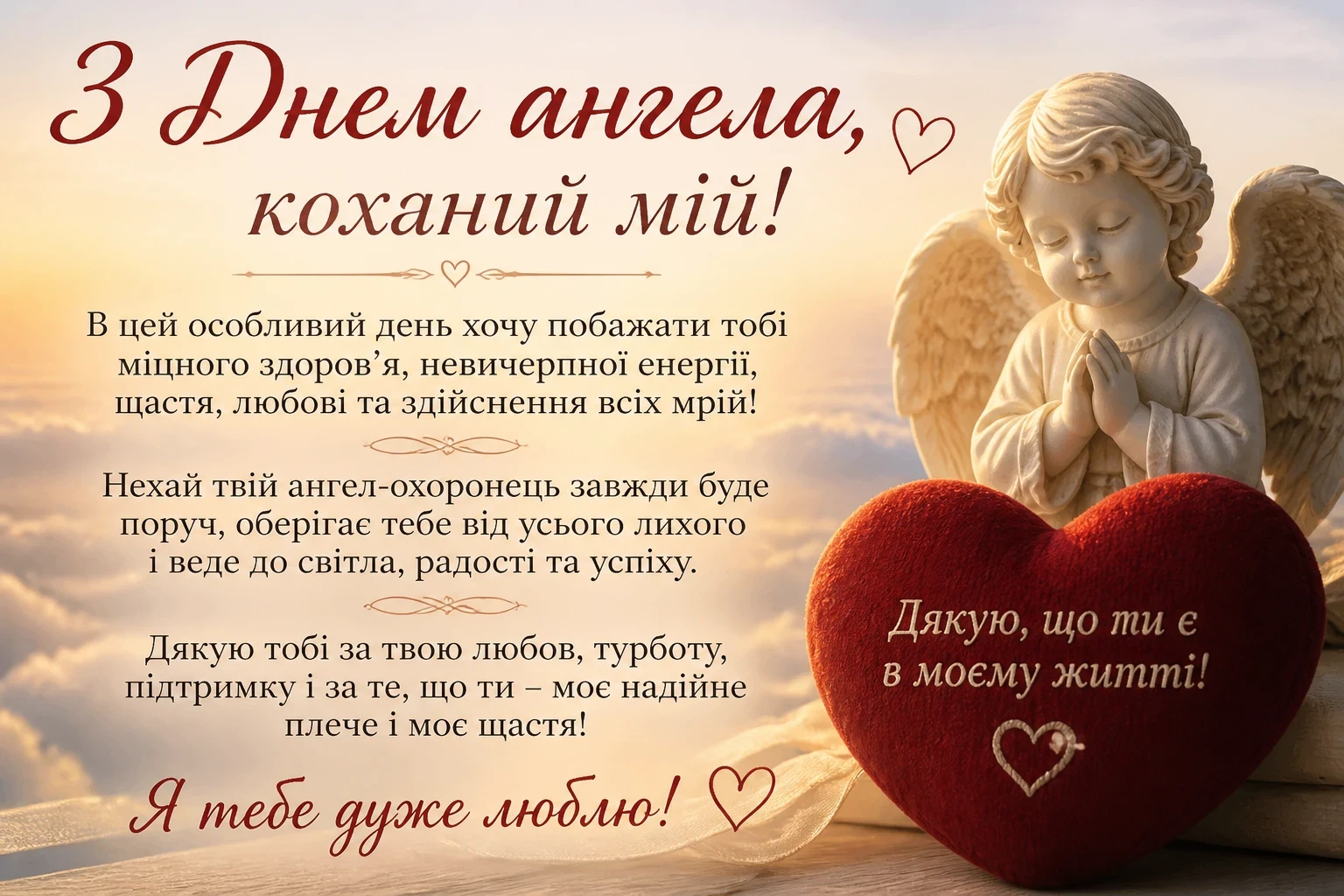 Зворушливі привітання коханому чоловікові з днем ангела своїми словами